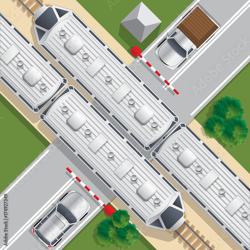 Railroad crossing. View from above. Vector illustration.