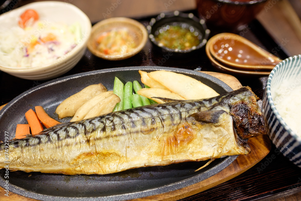 Grilled saba fish with soy sauce. Grilled saba fish with soy sauce.