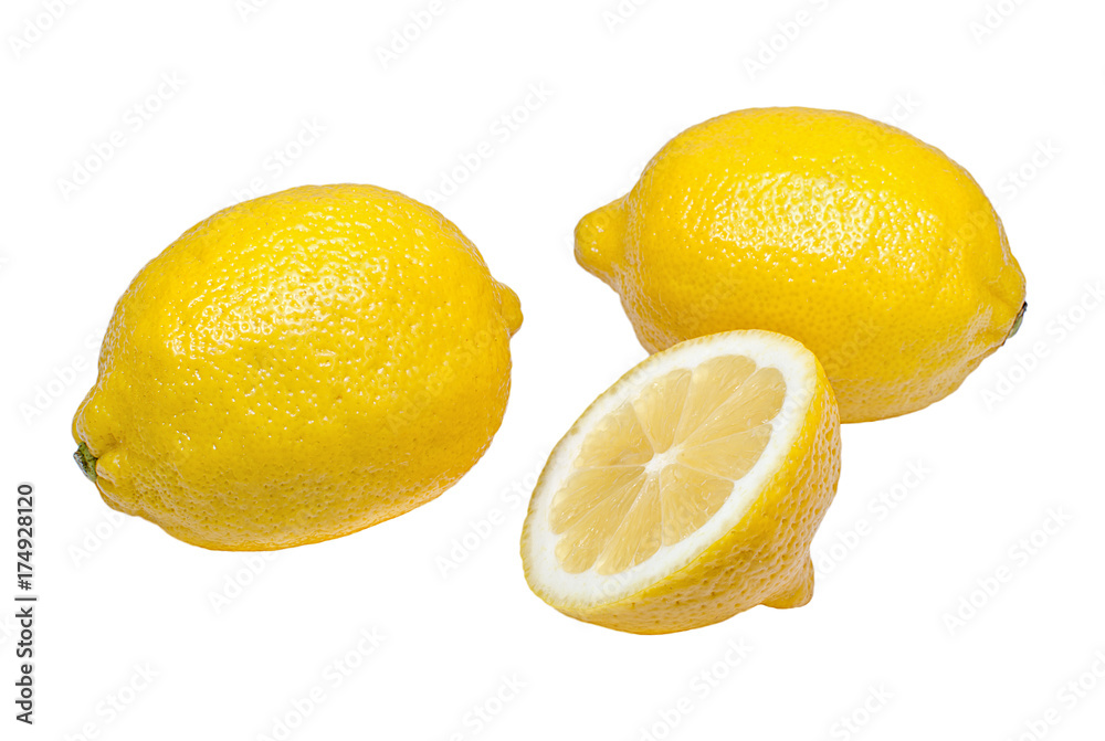 Juicy lemon and slices isolated on white background Juicy lemon and slices isolated on white background