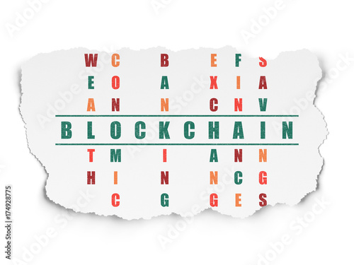Money concept: Blockchain in Crossword Puzzle