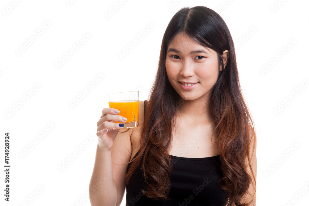 Young Asian woman drink orange juice. Young Asian woman drink orange juice.