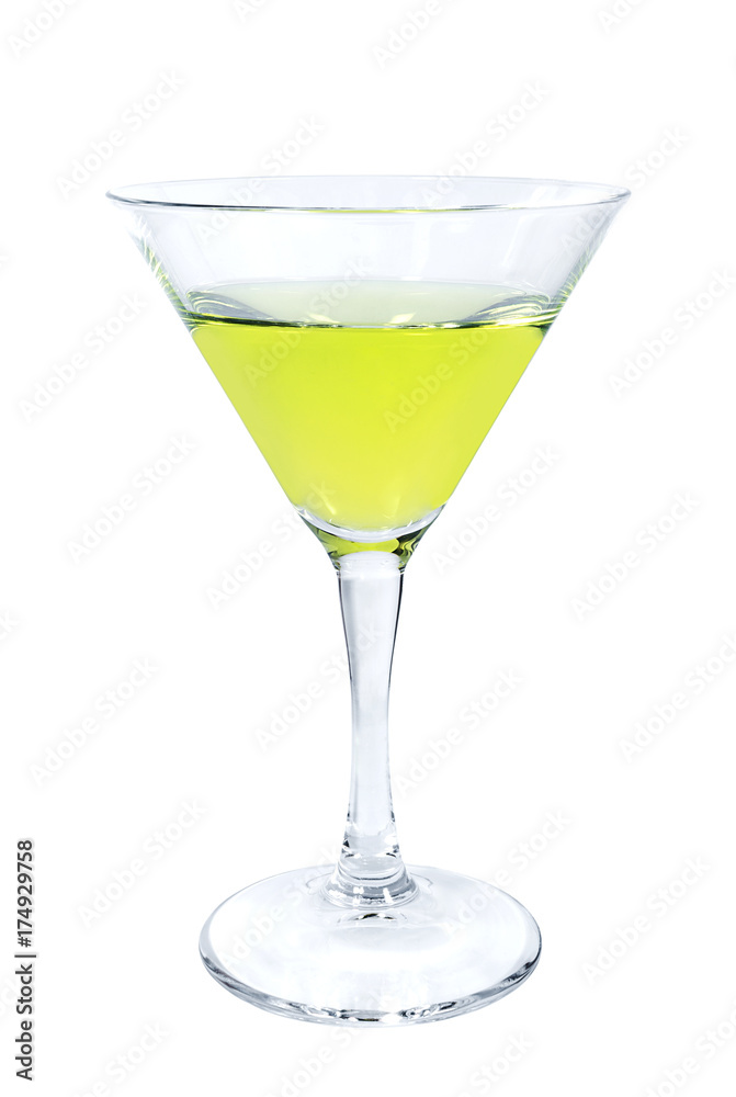Wineglass with martini closeup isolated on white background
