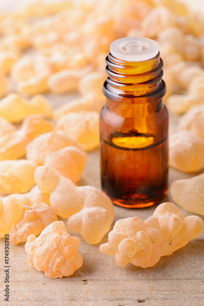 Frankincense essential oil on the table Frankincense essential oil on the table