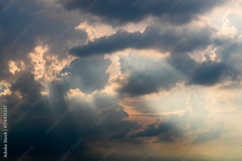 sky with clouds and sun ray