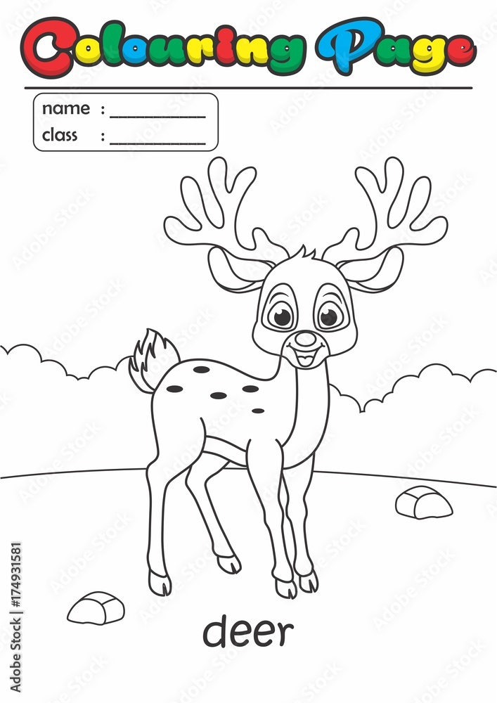 Fototapeta premium Colouring Page/ Colouring Book deer. Grade easy suitable for kids 