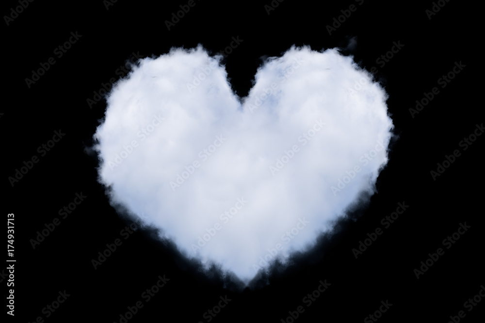 Heart shaped cloud isolated on black.