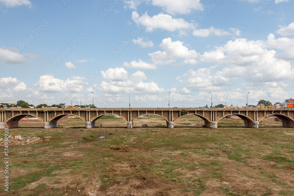 Historic Albert Victor bridge in Madurai. One of the oldest bridges in Tamil Nadu .The age of the bridge is 105 years. Vaigai (as in Tamil language) river path seen drought due to lack of rainfall