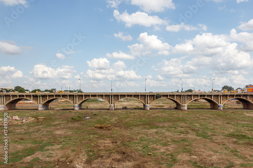 Historic Albert Victor bridge in Madurai. One of the oldest bridges in Tamil Nadu .The age of the bridge is 105 years. Vaigai (as in Tamil language) river path seen drought due to lack of rainfall