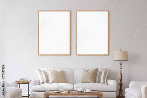 White isolated posters with black frame mockup
