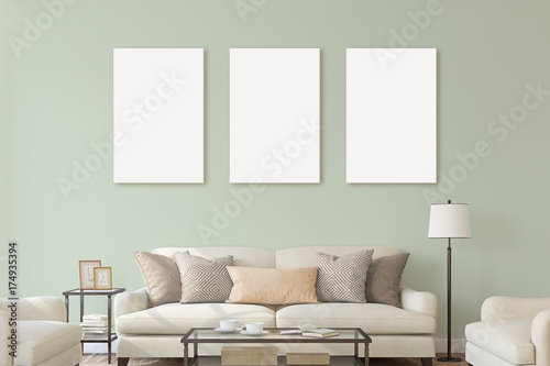 White isolated posters with black frame mockup