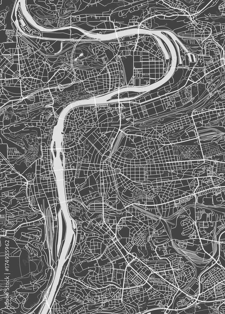 Fototapeta premium Plan miasta Pragi, szczegółowa mapa wektorowa