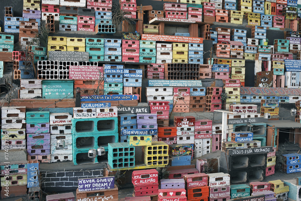 RIO DE JANEIRO, BRAZIL - JUNE 1, 2016: Miniature depiction of a colorful favela community, part of the Projecto Morrinho social project.