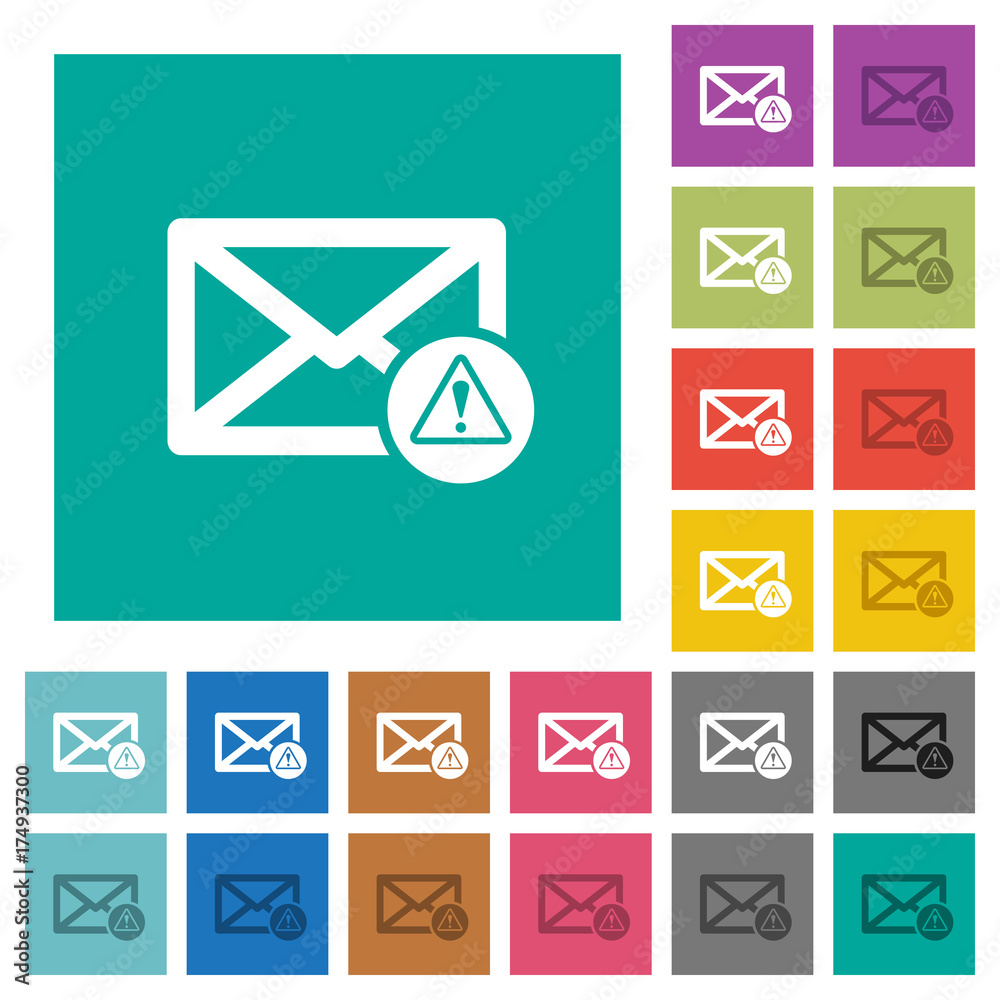 Mail warning square flat multi colored icons