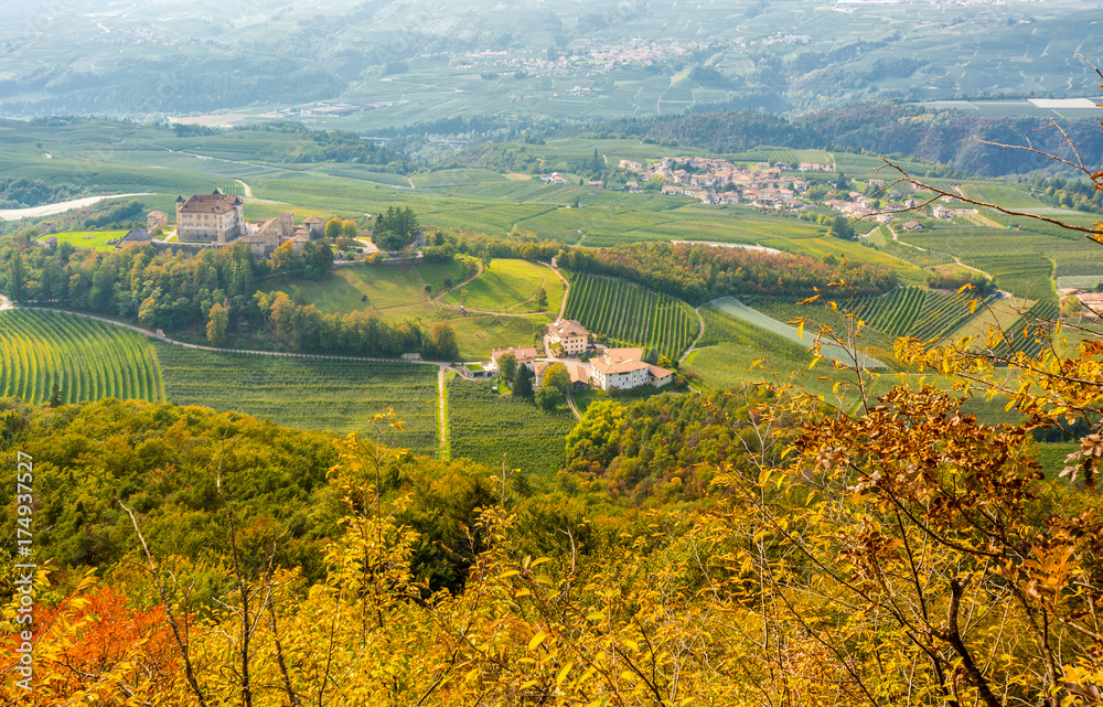 autumnal landscape of Castel Thun, located in the commune of Ton in the lower Val di Non, Trentino Alto Adige, Italy