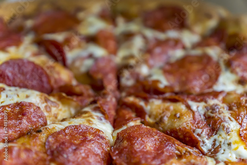 pepperoni pizza closeup  selective focus.