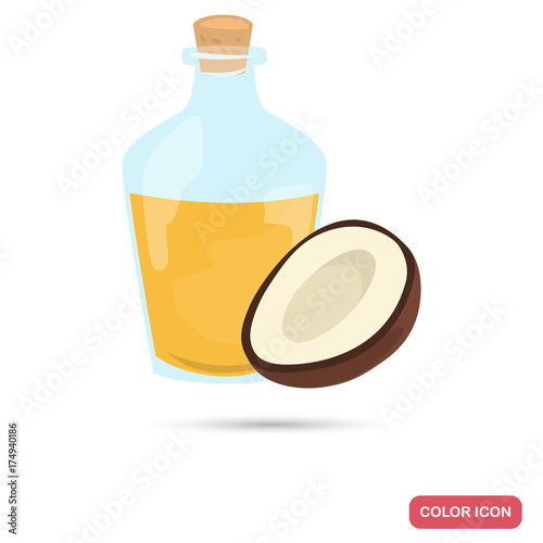 Coconut oil bottle color flat icon