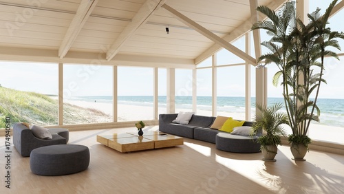 Fototapeta Luxuriöses Strandhaus oder Strandvilla mit Meerblick