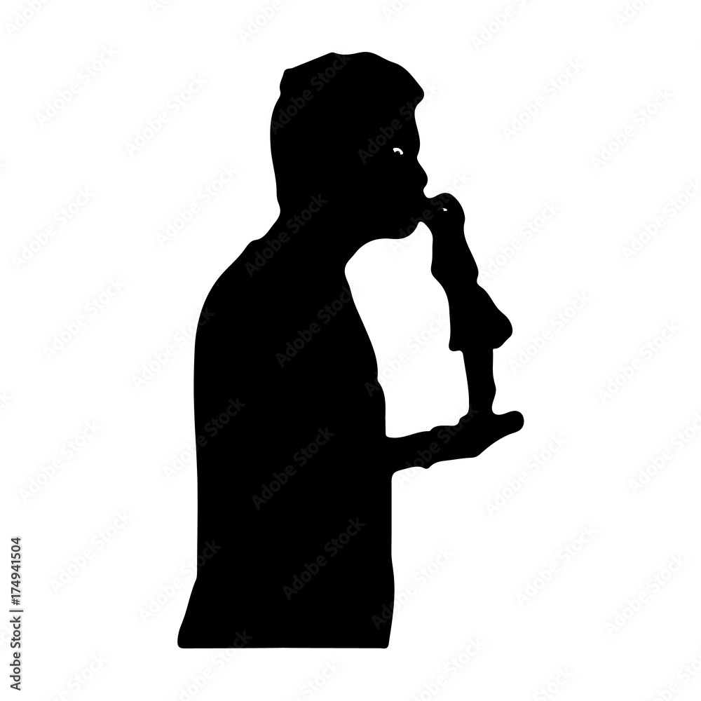 Man kisses a little girl (metaphor), silhouette on a white background. Man kisses a little girl (metaphor), silhouette on a white background.