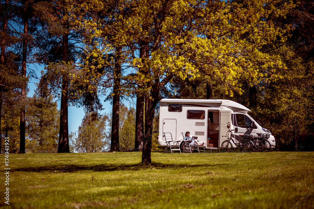 Family vacation travel, holiday trip in motorhome