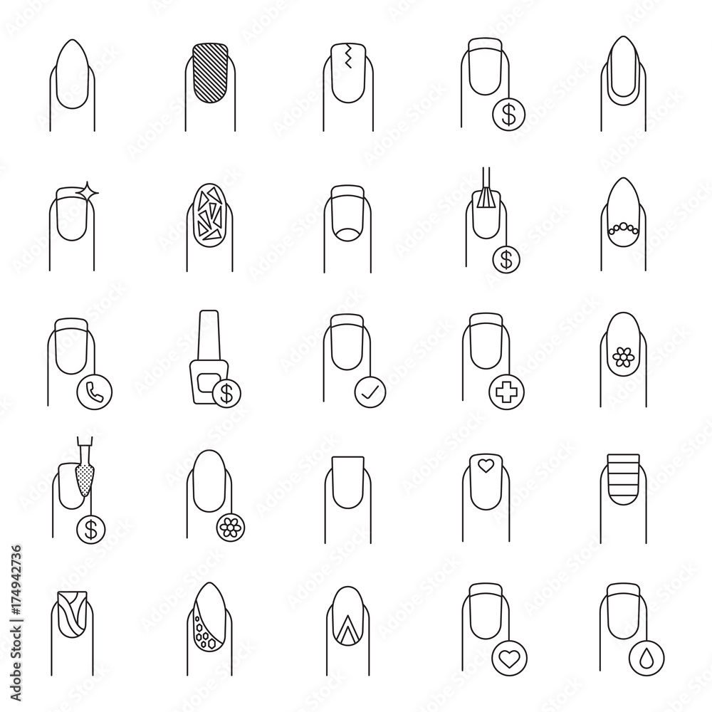 Manicure linear icons set Manicure linear icons set