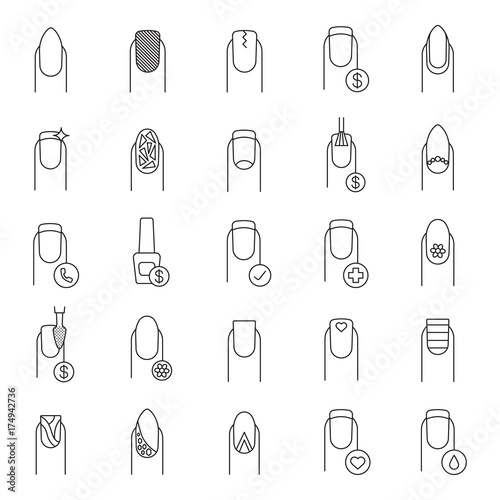 Manicure linear icons set