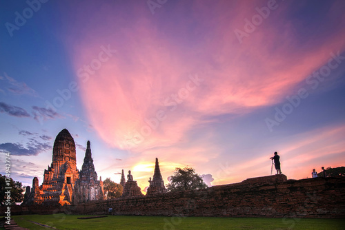Wat Chaiwatthanaram at twilight, Ayutthaya, Thailand