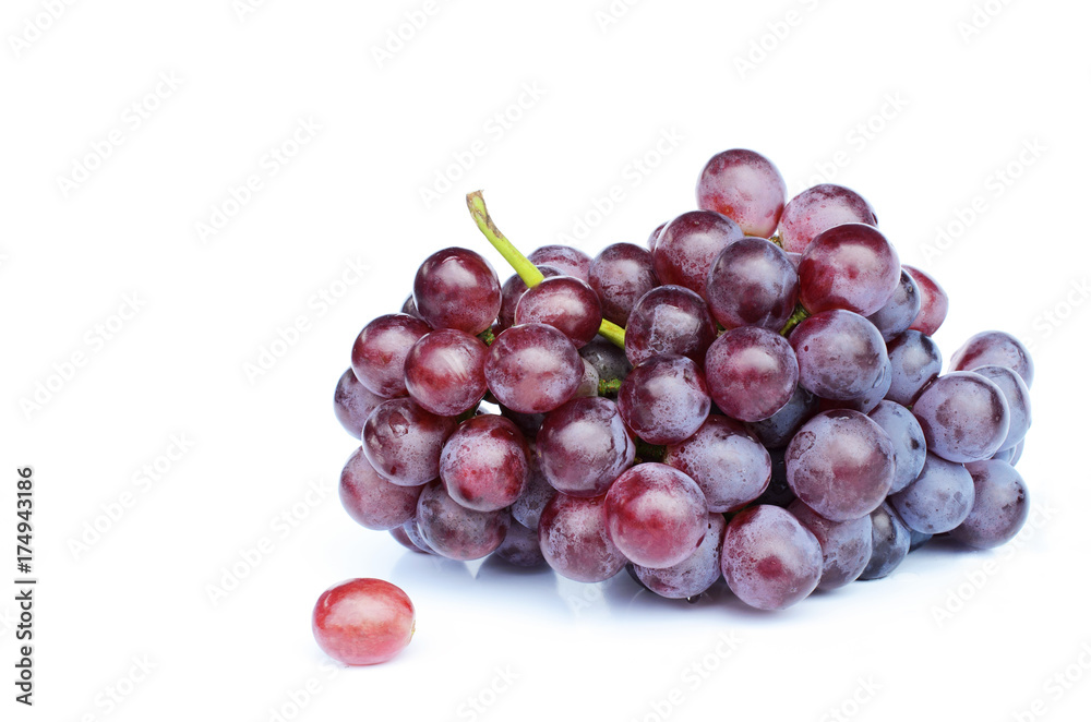 Fresh red grape fruits on white backgrounds