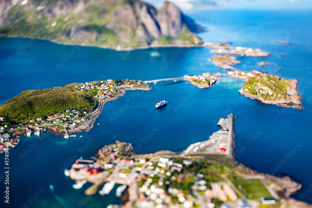 Obraz premium Beautiful Nature Norway Aerial view of the campsite to relax.
