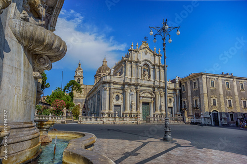 Piazza del Duomo in Catania with the Elephant Statue and the Cathedral of Santa Agatha in Catania in Sicily, Italy photo