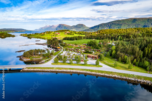Beautiful Nature Norway Aerial view of the campsite to relax.