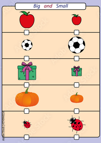 Find Big or Small, worksheet for kids, opposite