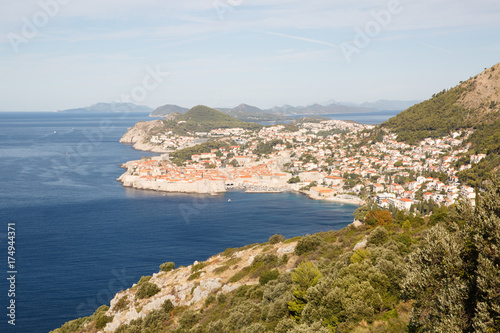 Panoramic view of the city of Dubrovnik, the sea and the mountains. Croatia