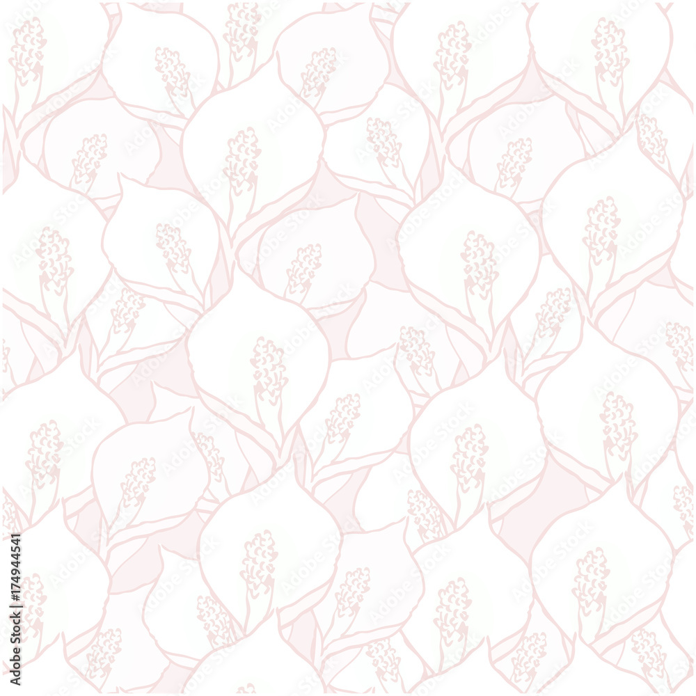 Seamless vector pattern with spathiphyllum flowers on pink