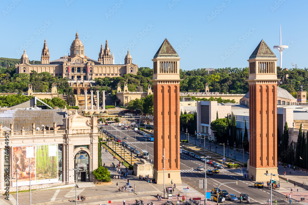 Aeria view of barcelona city and plaza espanya ,Spain - obrazy, fototapety, plakaty 