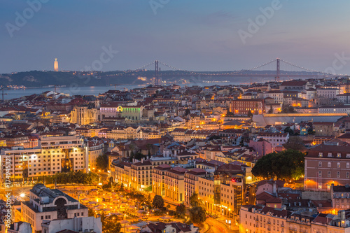 Lisbon city panorama skyline twilight ,Portugal