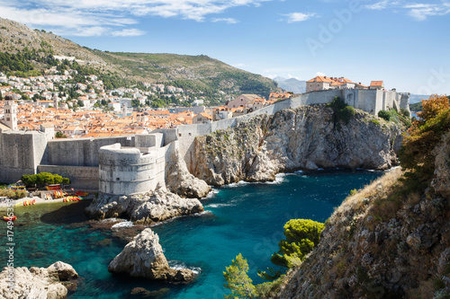 view of Fort Bokar, the city's ancient walls and the west harbor. Dubrovnik, Croatia