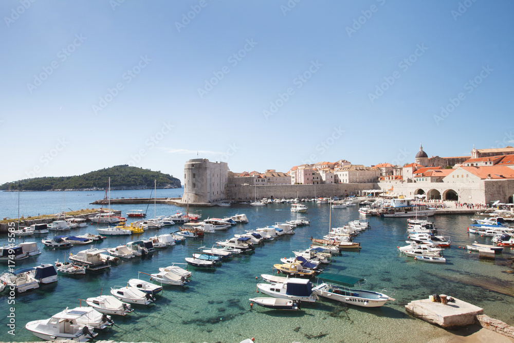 Beautiful view of the port of the old town and Fort St. John. Dubrovnik, Croatia
