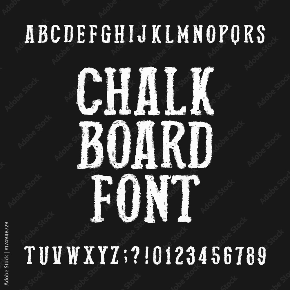 Chalk board alphabet font. Distressed hand drawn letters and numbers on ...