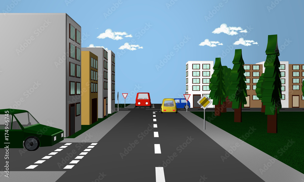 Straßenszene mit dem deutschen Verkehrsschild Vorfahrtsstraße beendet und Vorfahrt gewähren. Straßenszene mit dem deutschen Verkehrsschild Vorfahrtsstraße beendet und Vorfahrt gewähren.