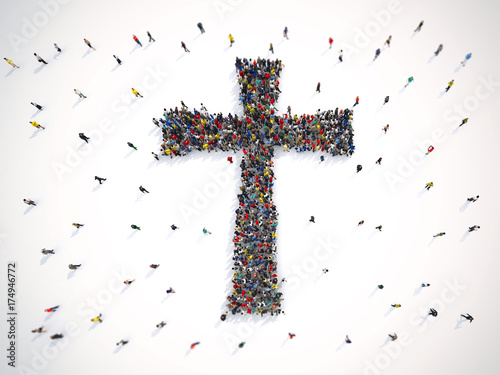 Konstfotografi Many people together in a crucifix shape. 3D Rendering