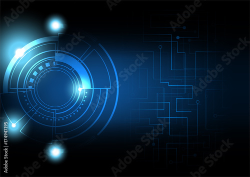 Technology background, abstract futuristic circle and circuit board on dark background