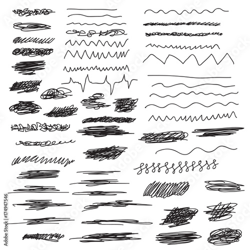 Scribble brush strokes set