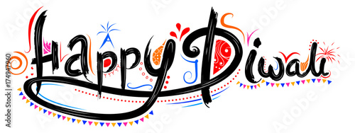 Typography calligraphy on Diwali Holiday background for light festival of India with message in Hindi meaning greetings for Happy Dipawali