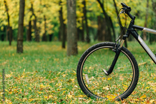 Bicycle in colorful autumn park. Fall season background © beatleoff