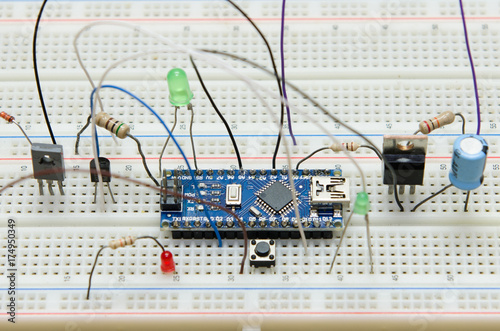 electronic circuit board diy microcontroller with resister ,transister ,LED , Push button, capacity,diode prototyping