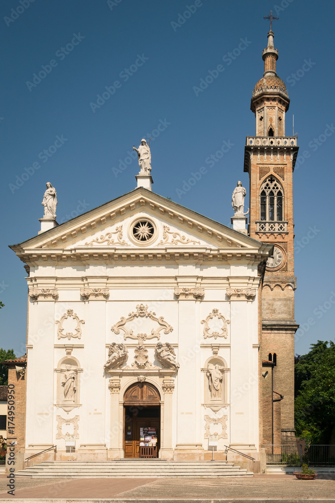 Church of St. Peter and Paul with carved facade bearing the statues of the two saints, Padua, Italy.