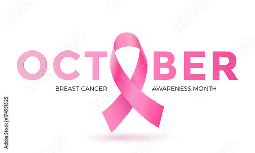 Fotografie, Obraz October breast cancer emblem sign for awareness month with pink ribbon symbol