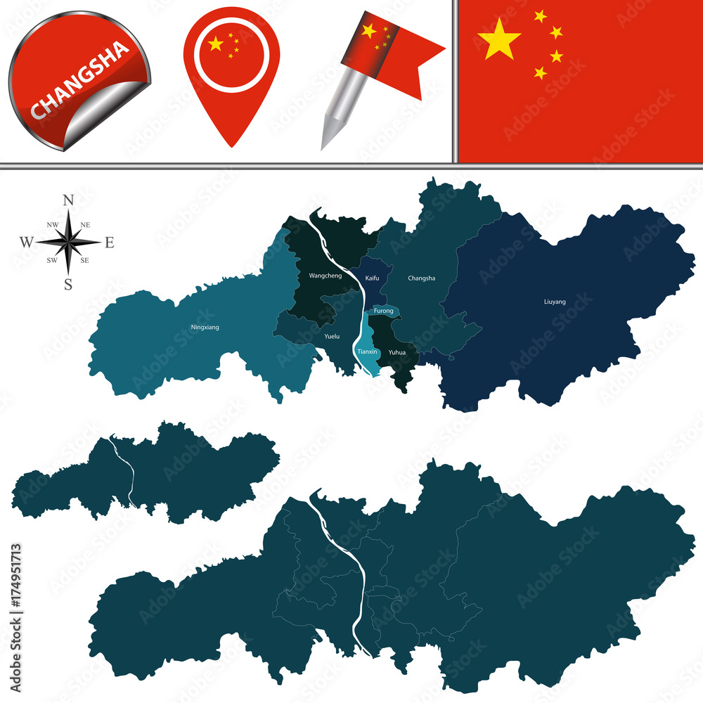 Map of Changsha with divisions Adobe Stock