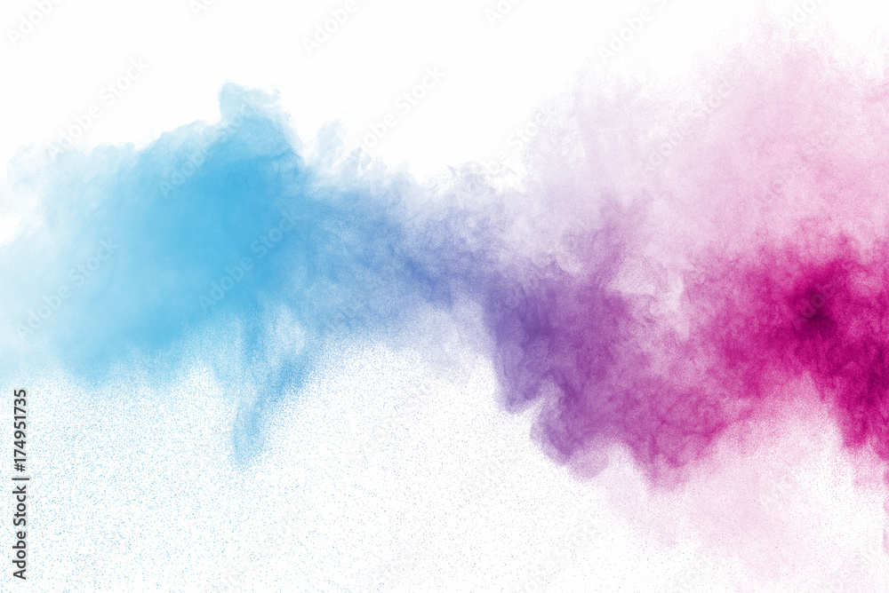 Explosion of multicolored dust on white background.