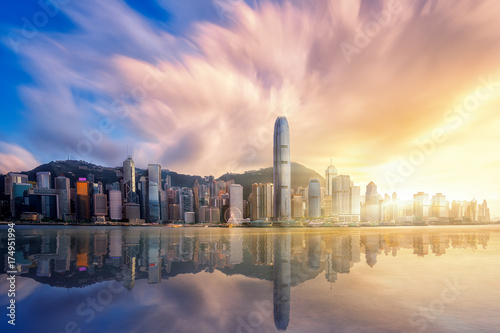 Hong kong city before sunset with Victoria peak